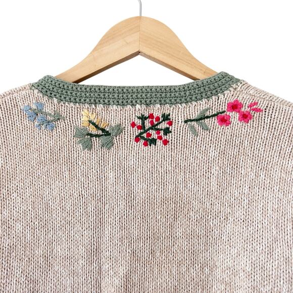 Vintage Orvis Tan Flower Embroidered Knit Cardigan Sz S - Picture 5 of 6